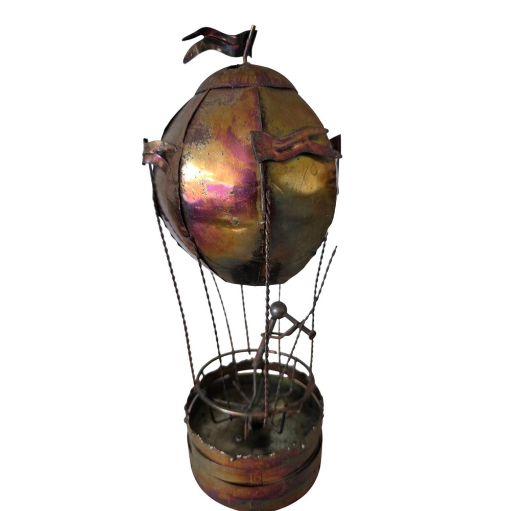 Vtg Sankyo Copper Tin Hot Air Balloon Music Box Up Up & Away Japan Movement HK